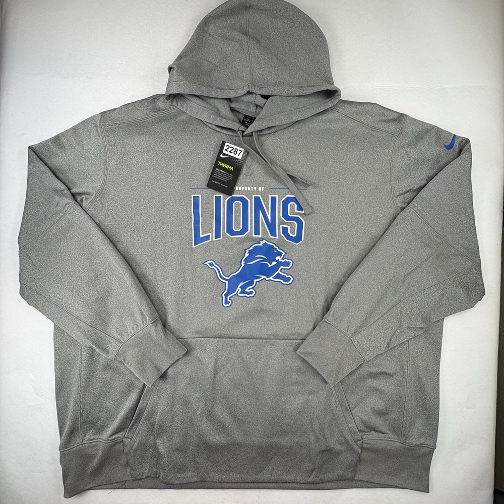 Detroit Lions Hoodie Mens 4XL Gray NFL Football Nike Therma Dri Fit Sweatshirt